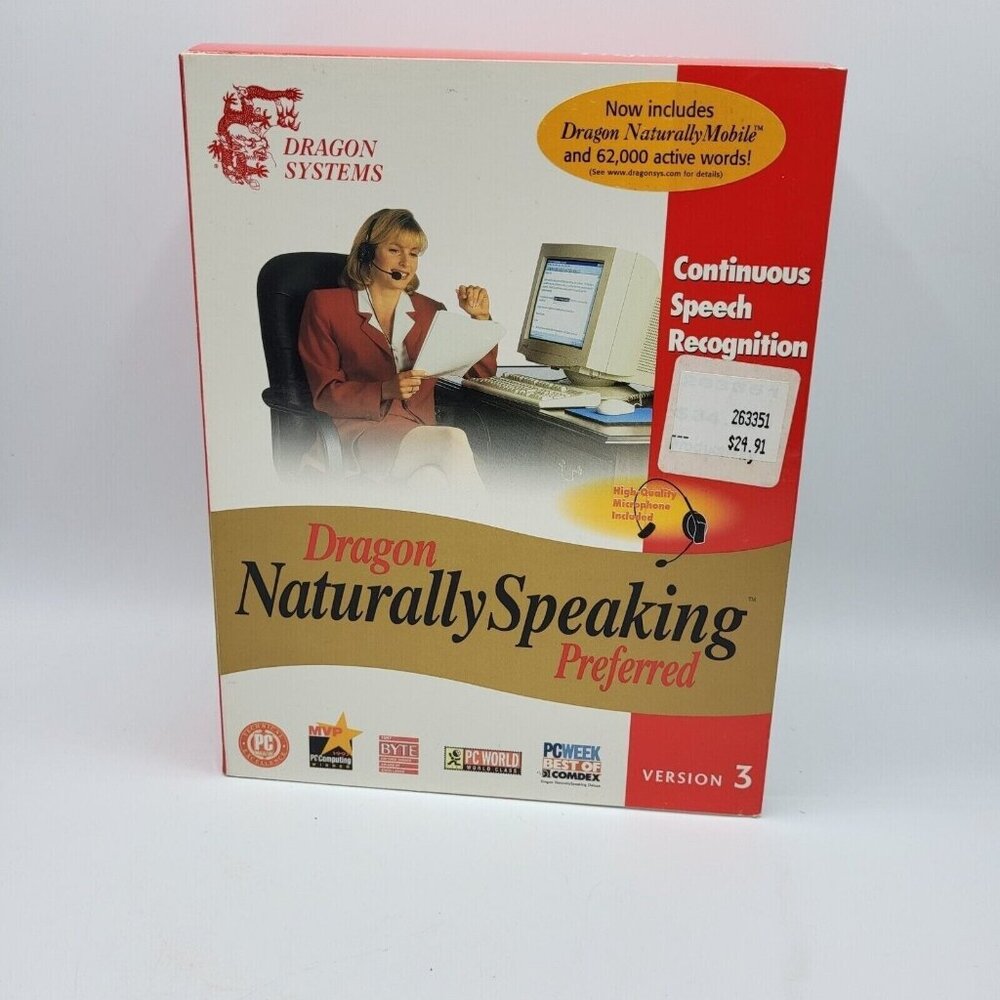 Dragon‎ Systems NaturallySpeaking Preferred Version 3.0 Vintage Windows 95/98 CD